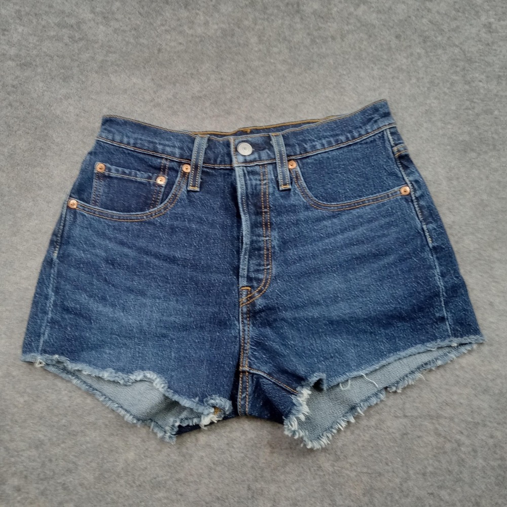Levis Shorts Womens 26‎ Dark Blue Denim High Waisted Cutoff Frayed Hem WaterLess